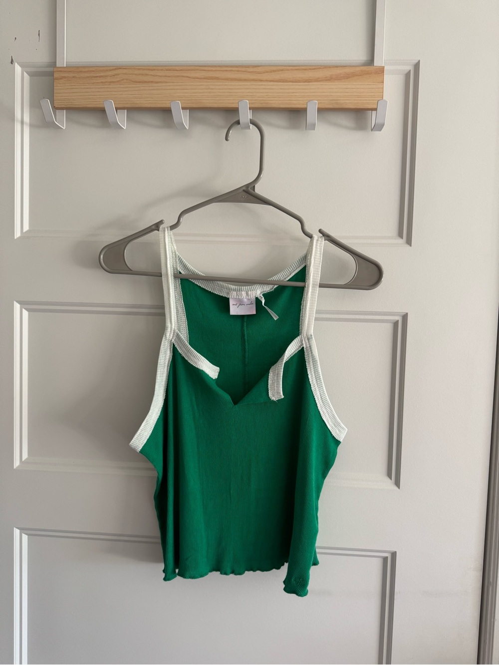 Urban Outfitters Green Ribbed Crop Tank with White Trim